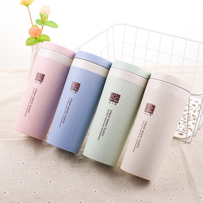 Cốc uống nước cách nhiệt bằng sợi rơm thiết kế nắp đậy tiện lợi