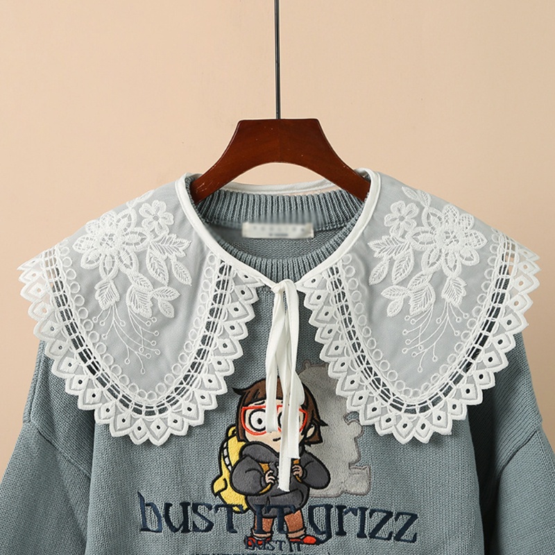 Yoioi Vòng Cổ Giả Khăn Choàng Cổ Thêu Hoa Lá Kiểu Công Chúa Lừa Cài Áo Khoét Rỗng Cho Nữ