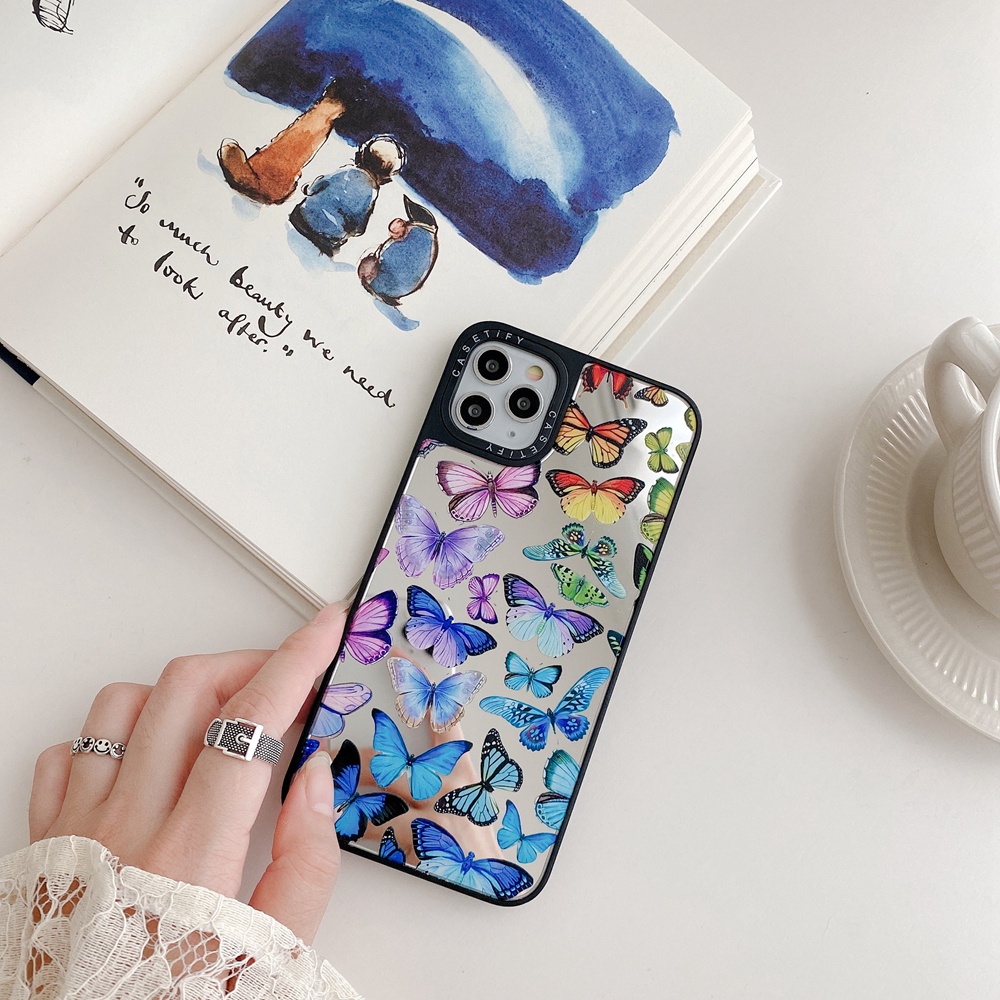 Apple iPhone 7 8 Plus 7+ X XS XR 11 11Pro 12 Mini 12Mini Pro Max XSMax SE 2020 insta Style Casetify Tide Brand Makeup Mirror Hand Painted Graffiti Heart Butterfly Super Mom Alphabet Lens Protection Flexible Soft Silicone TPU Case Cover Anti-Drop Casing