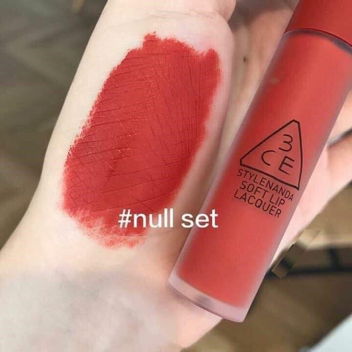 Son 3CE soft lip lacquer mã NULL SET màu đỏ gạch