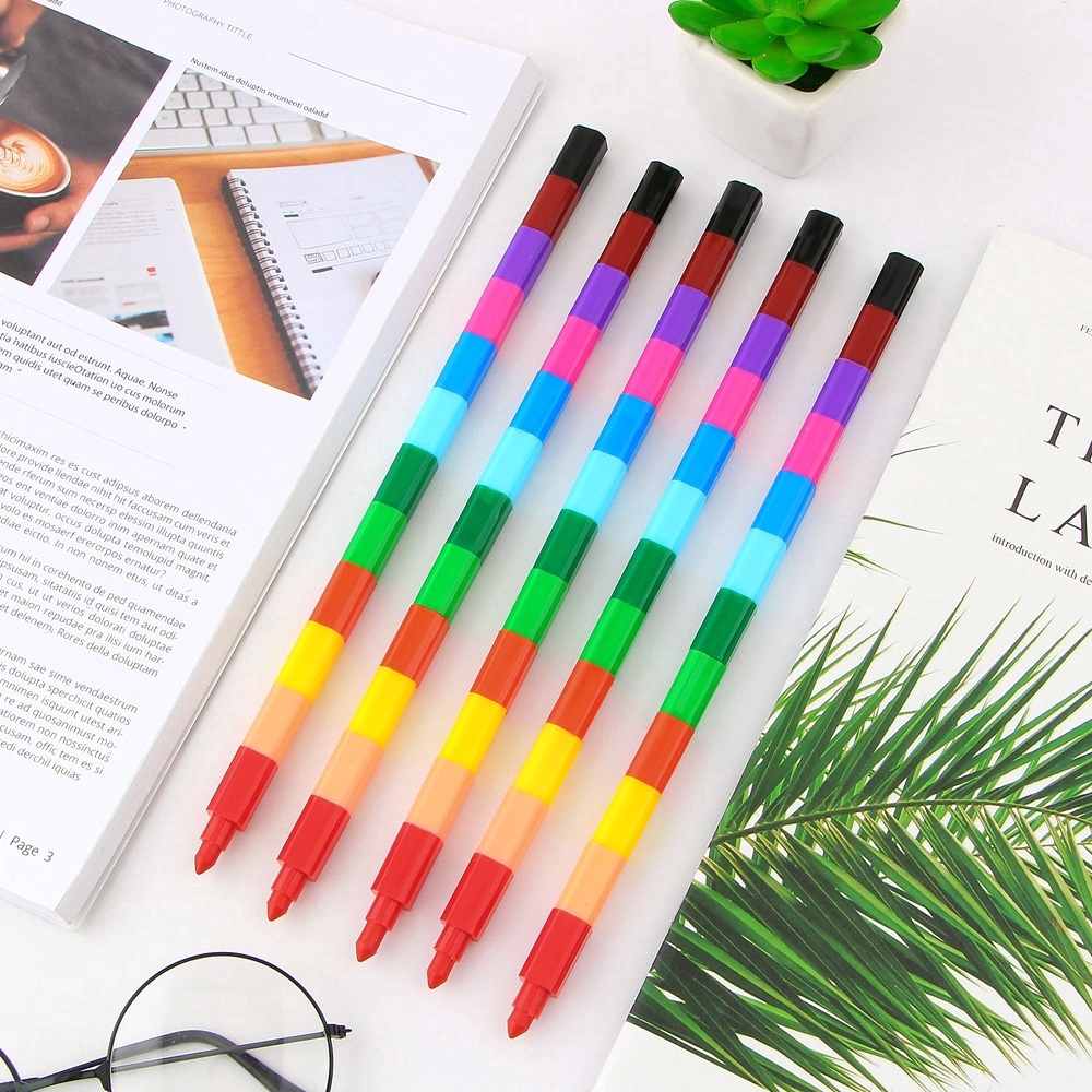 Bút chì màu kiểu xếp khối dài 12 màu thiết kế độc đáo dành cho trẻ em