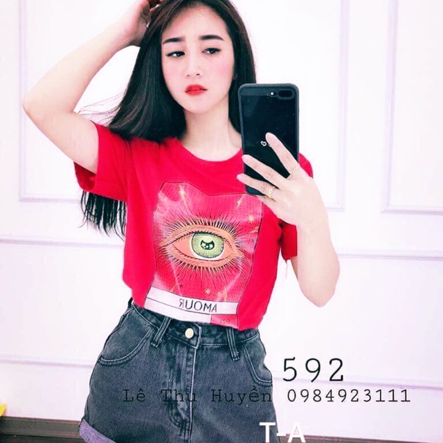 Áo 3D in hình mắt có đủ 3 màu trắng đỏ đen về hàng các chị em ơi. Áo xinh mà chất ok lắm ạ. E nhận cả sỉ cả lẻ hàng sẵn