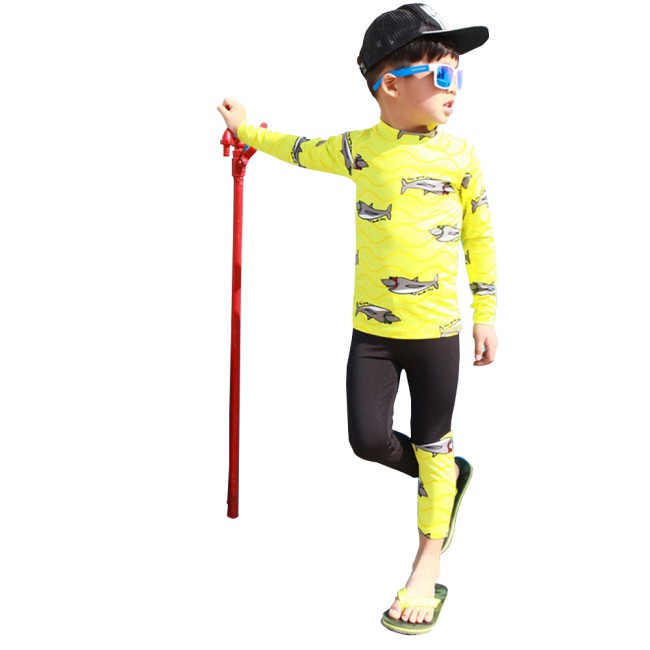 Set đồ bơi áo tay dài + quần dài hoạ tiết hoạt hình chống nắng cho bé trai