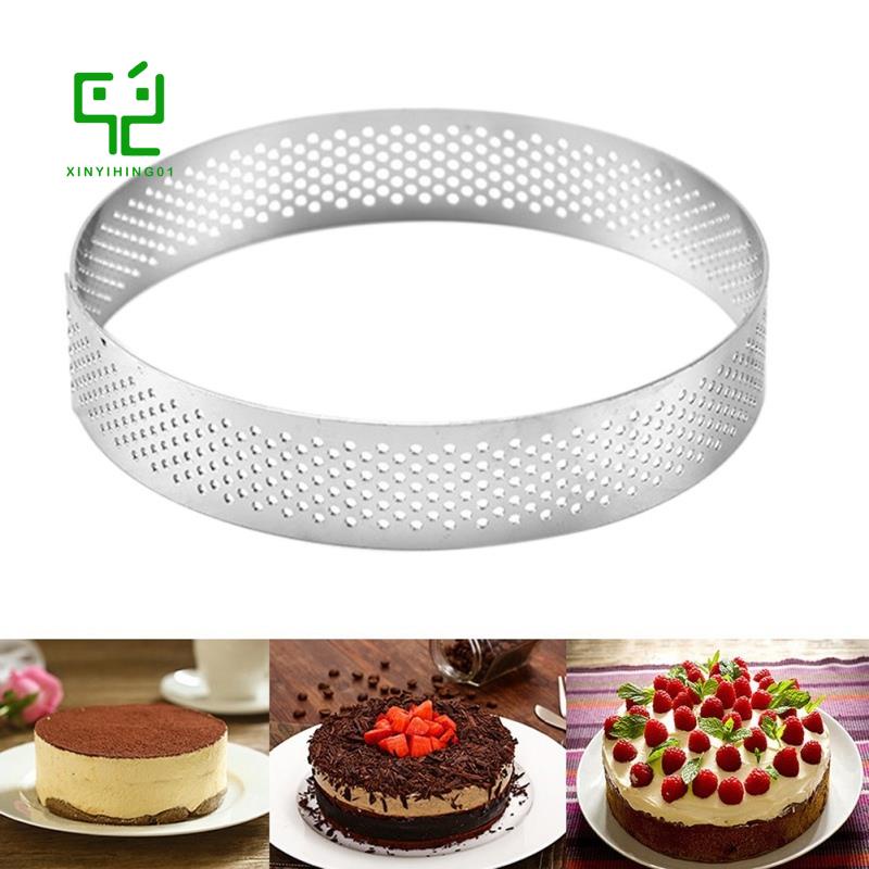 Khuôn tròn đục lỗ bằng thép không gỉ 20cm làm bánh tart/pizza tráng miệng DIY