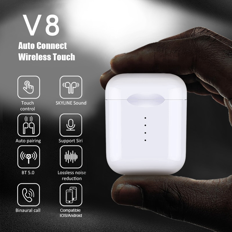 Tai nghe Vitog V8W1 TWS Cảm Ứng Không Dây Kết Nối Bluetooth Kèm Hộp Sạc Âm Thanh Stereo