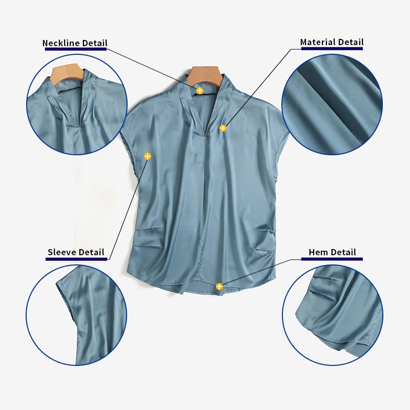 ZANZEA Áo Sơ Mi Vải Satin Tay Ngắn Cổ Chữ V Thời Trang Cho Nữ