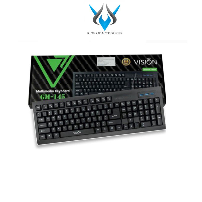 Bàn phím có dây Vision GM-145 độ nẩy cao, hỗ trợ 12 phím multimedia, tích hợp 3 cổng usb