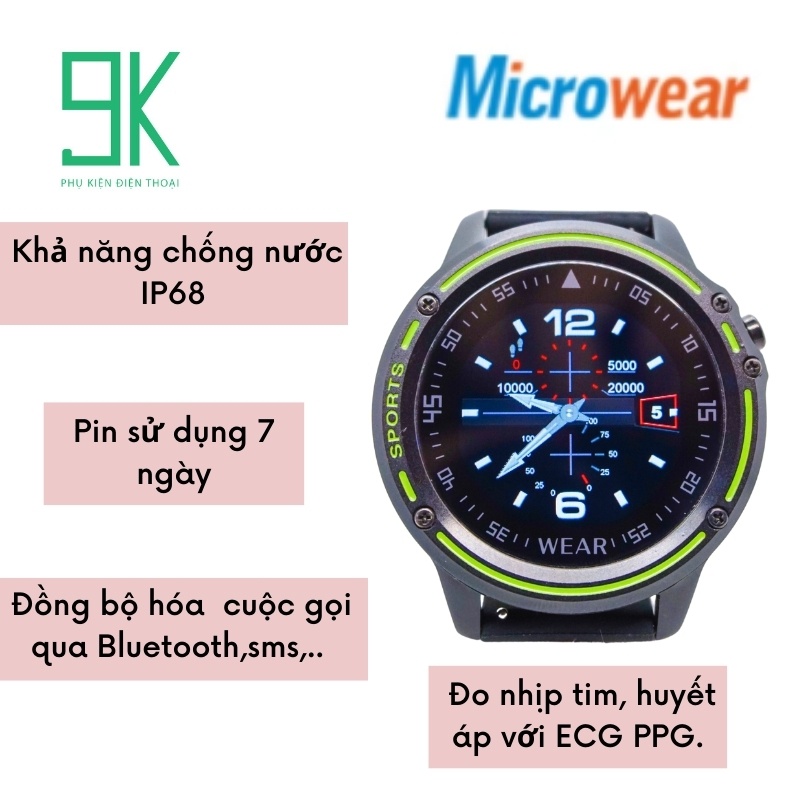 Microwear L8 - Đồng hồ thông minh hỗ trợ đo nhịp tim, huyết áp, ECG PPG, chống nước IP68