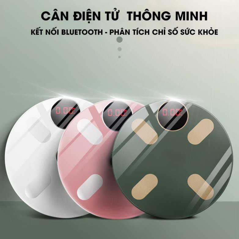 Cân Điện Tử Cân Sức Khỏe Kết Nối Bluetooth Phân tích số đo cơ thể Kiểm Soát Ăn Uống, Hoạt Động cơ thể - Cân Tròn 4 Chấm