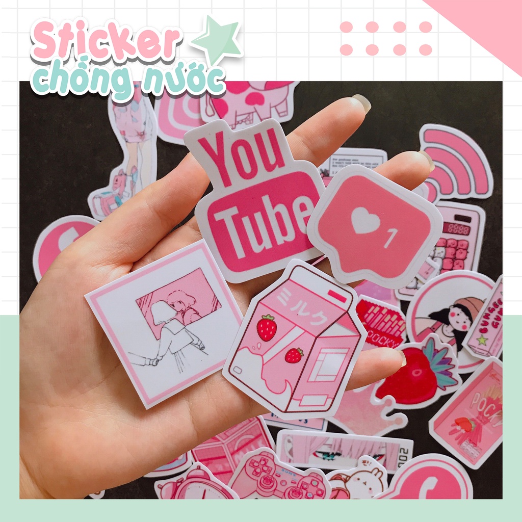 Set sticker Pink Cute - hình dán màu hồng dễ thương chống nắng chống nước