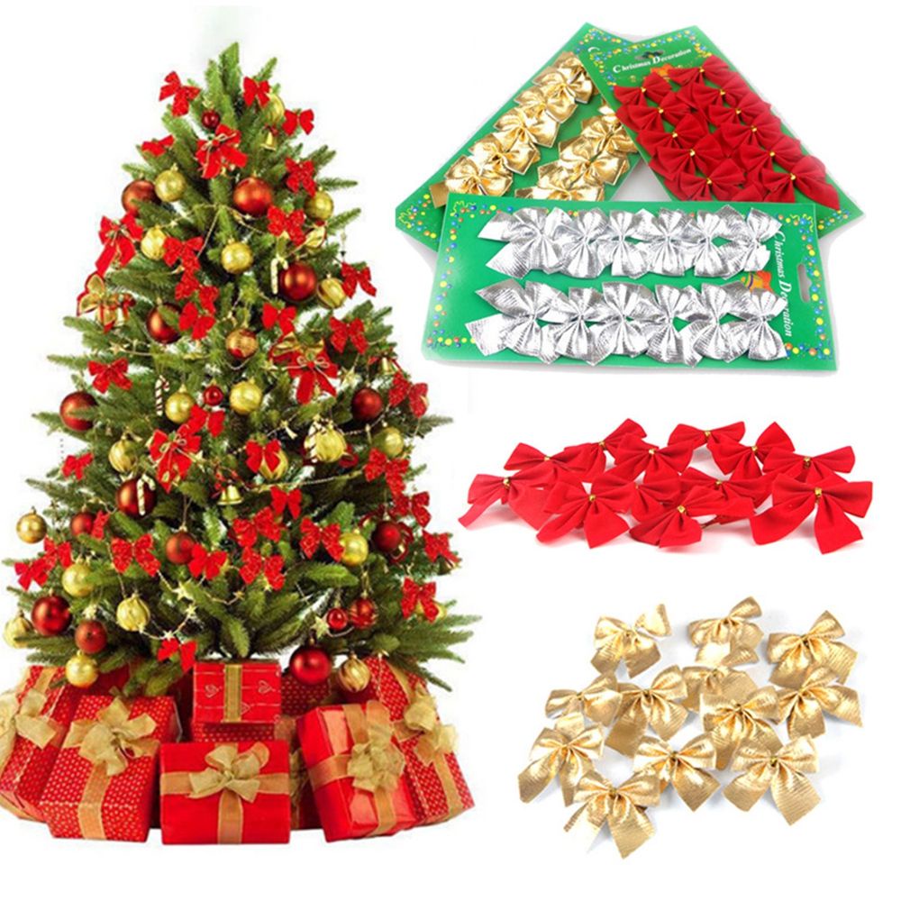 Set 12 nơ treo trang trí cây thông noel bằng vải không dệt trọng lượng nhẹ nhiều màu sắc