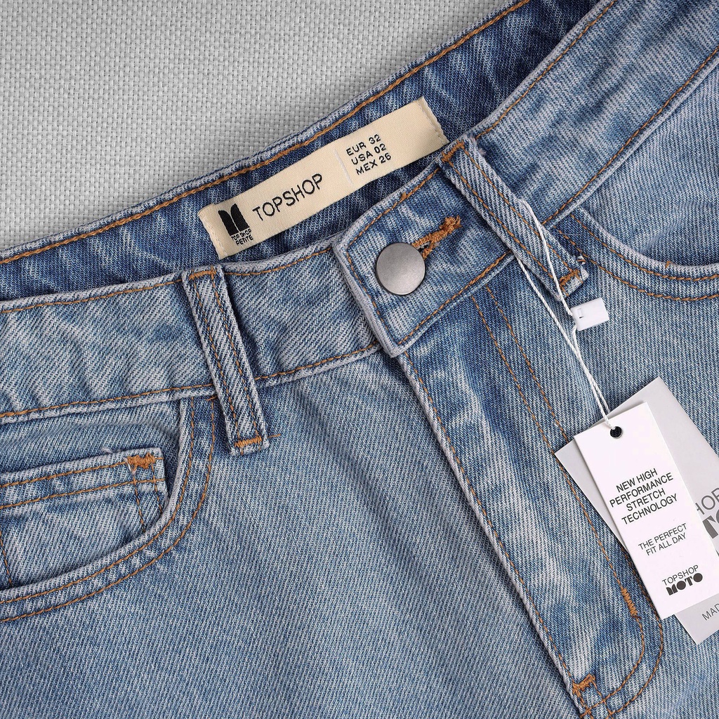 Quần Mom Jeans Nữ Lưng Cao Màu Xanh Cắt Lai CL-02