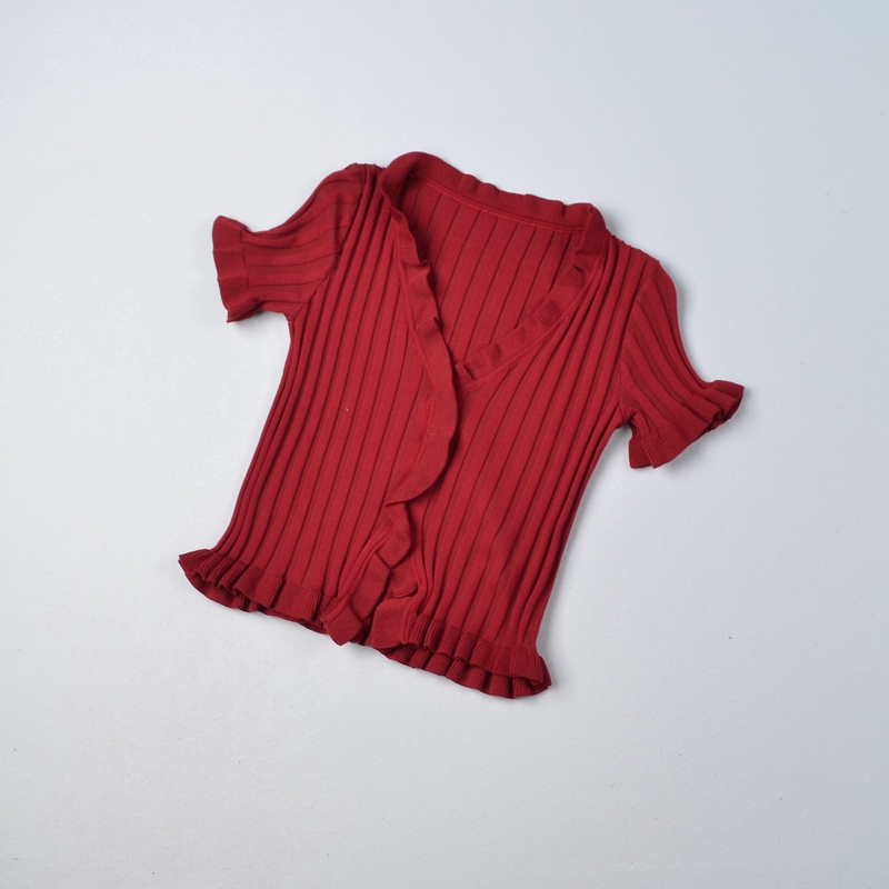 Áo ôm dáng ngắn tay cổ chữ V phong cách thời trang mùa hè dành cho nữ