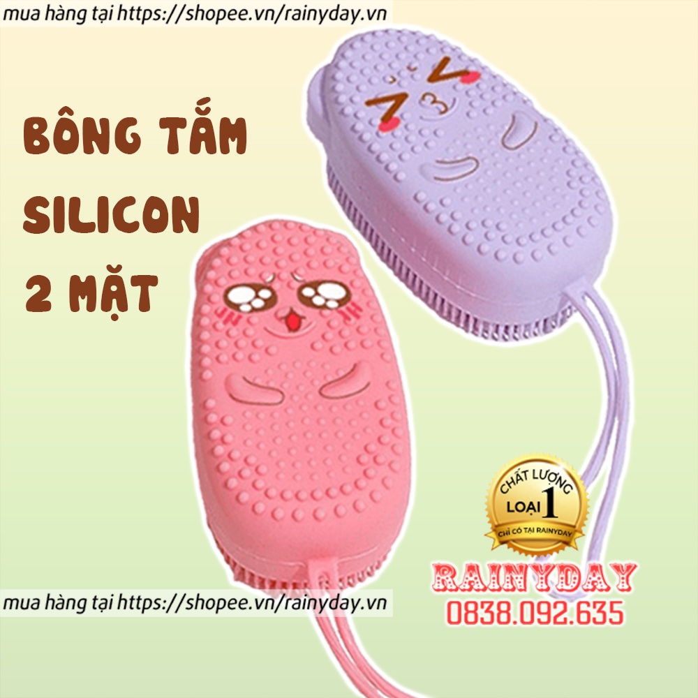 Bông tắm bọt biển silicon tạo bọt kỳ ghét cọ chà lưng tẩy tế bào da chết miếng mút 2 mặt lông siêu mềm