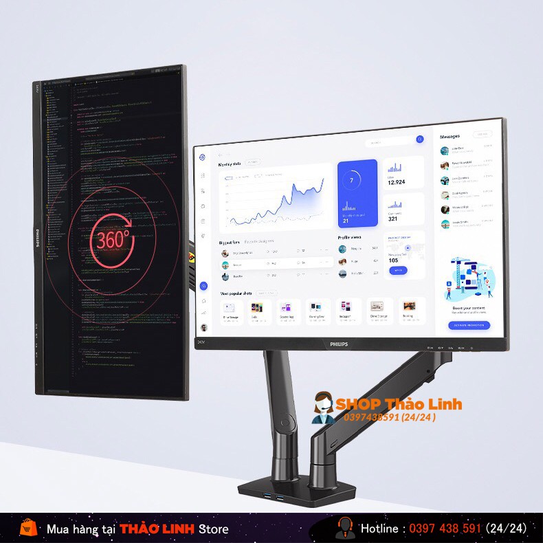 Giá Treo Màn Hình NB-F195A Xoay Màn 360 Độ - Hỗ Trợ Màn 22-32 INCH - Tải Trọng 12Kg