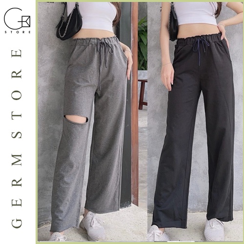 quần ống rộng nữ cạp chun lai tưa chất da cá QT07