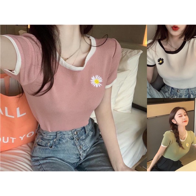 Áo thun hoa cúc croptop