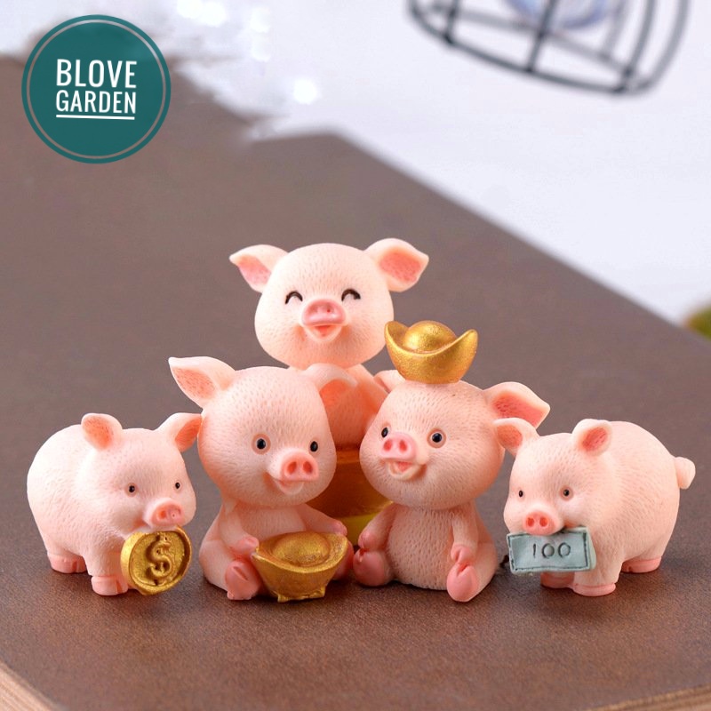 Lợn vàng phong thủy trang trí tiểu cảnh, nhà cửa, bánh kem, topper cake , heo vàng trang trí bánh