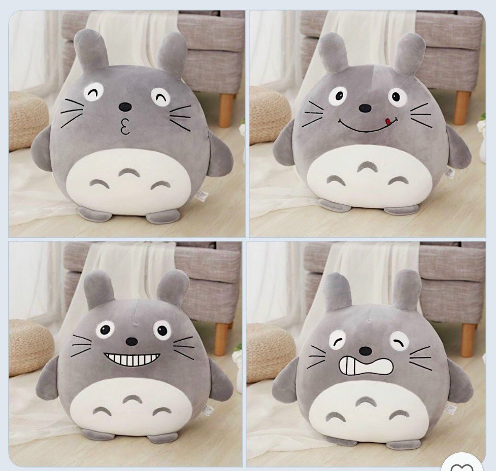 Bộ Chăn Gối Văn Phòng Biểu Cảm Totoro Tròn, Chu Môi, Cười Mỉm, Nhe Răng Màu Xám, Hồng. Gấu Bông Đẹp Cho Bé