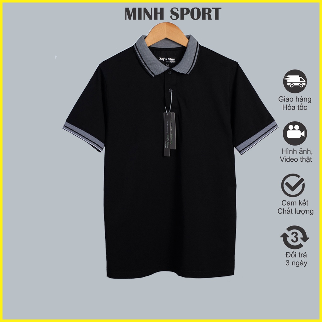 Áo Thun Nam Polo Trơn Cổ Trụ Ngắn Tay, Chất Vải Cá Sấu Cotton Nhập Màu Đen, Thấm Hút Mồ Hôi Tốt Không Xù Lông Mặc Mát