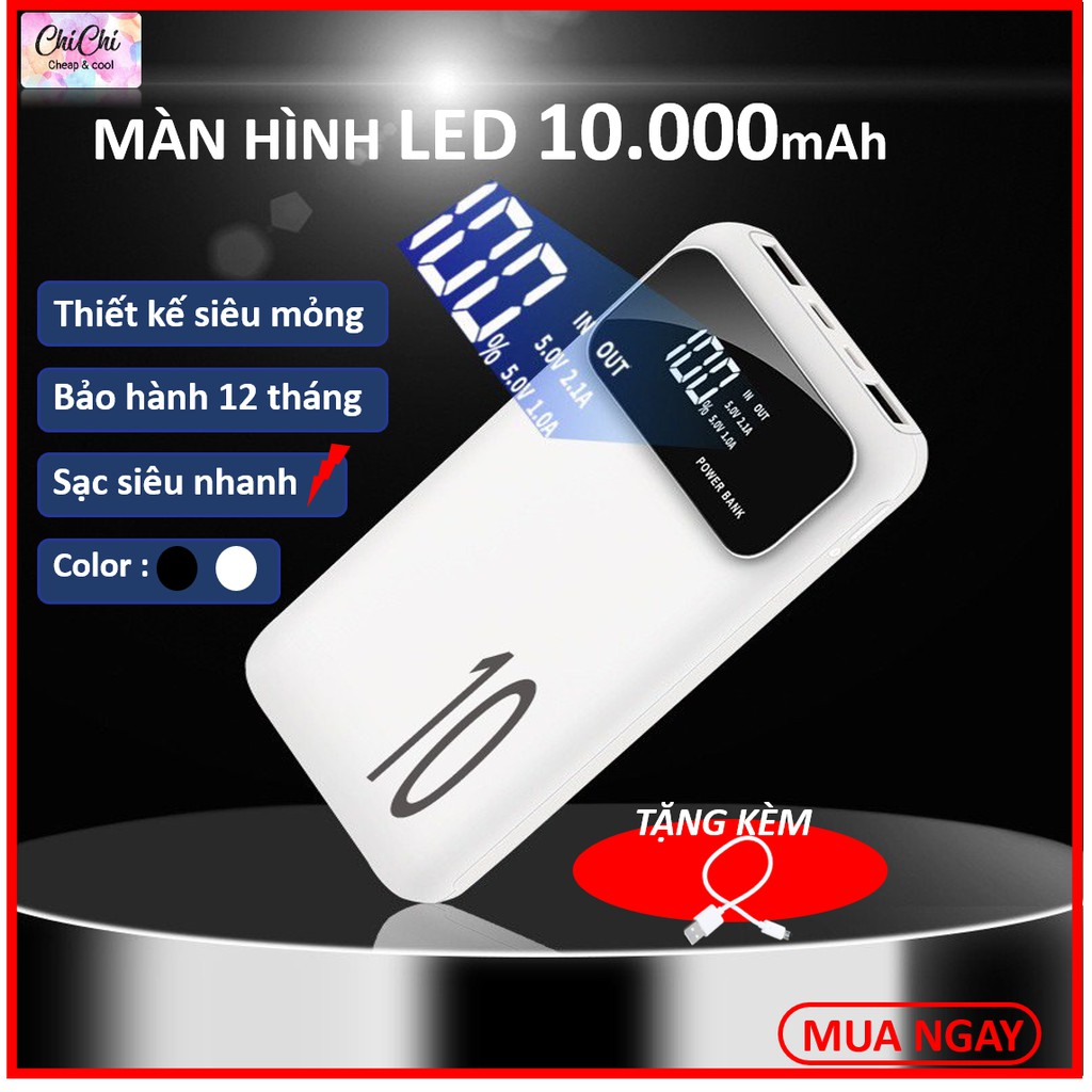 Sạc Dự Phòng siêu mỏng không dây 10000mAh sạc nhanh nhỏ gọn cao cấp giá rẻ ChiChi PDP03