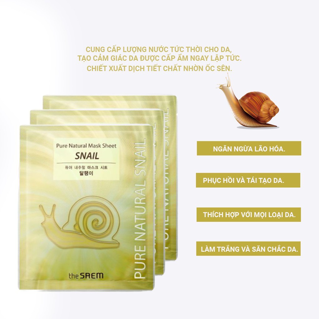 Mặt Nạ Giấy Dưỡng Ẩm Hồi Phục Da Ốc Sên The Saem Pure Natural Mask Sheet Snail 20ml