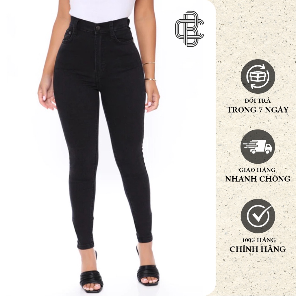 Quần jean đen - Quần bò nữ big size ống bó dáng ôm vải jean cotton co giãn - La’coba