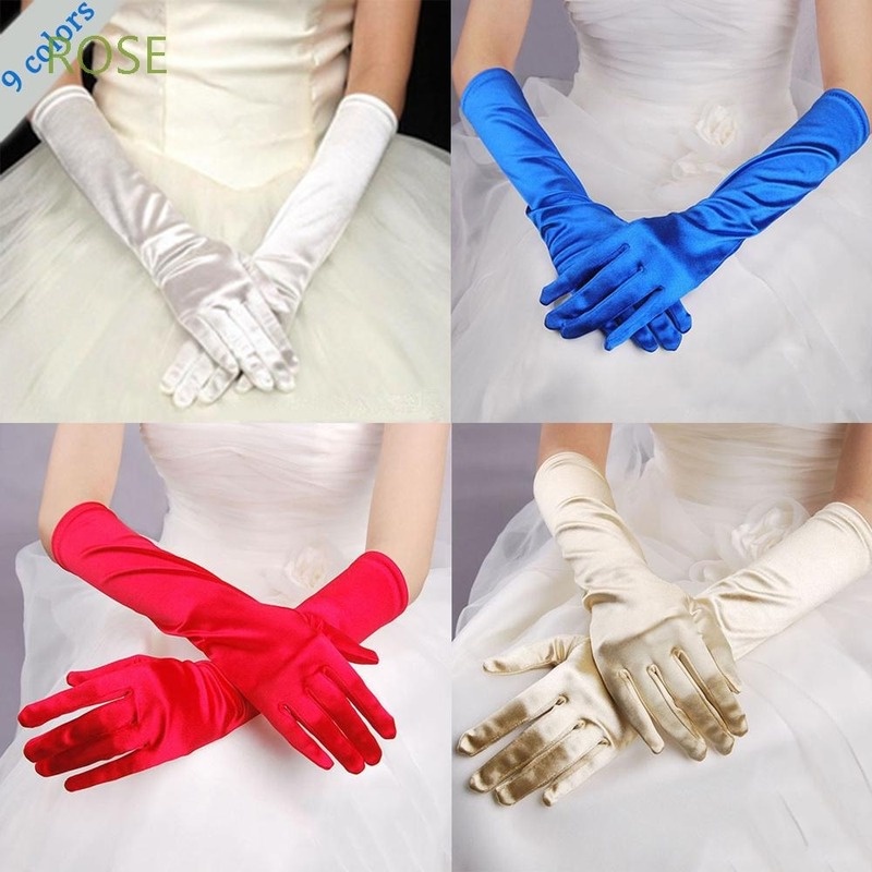 Găng Tay Dài Hở Ngón Vải Satin Cho Cô Dâu