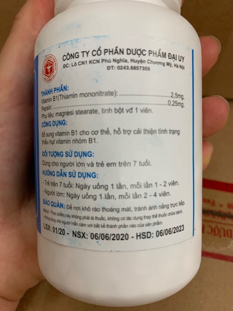 Vistamin B1 - 1.800 viên Đại Uy - vitamin b1