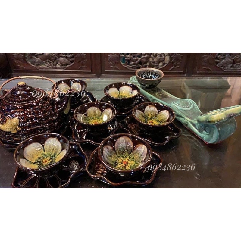 Bộ ấm chén sen cá nghệ nhân Tô Thanh Sơn Bát Tràng- Bộ trà Bát Tràng