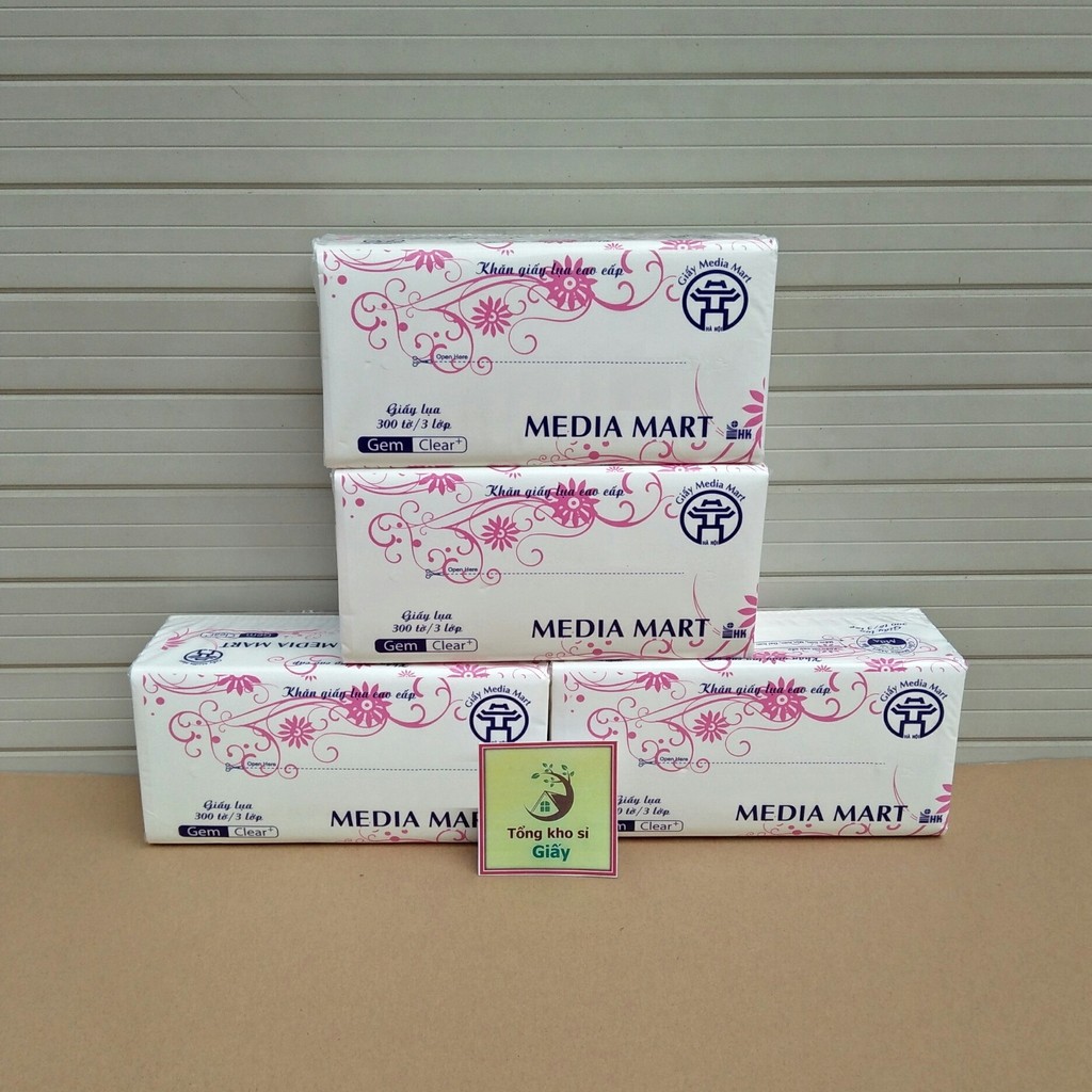 COMBO 4 BỊCH GIẤY RÚT LỤA MEDIA MART 3 LỚP 300 TỜ [Giấy ăn loại 1]