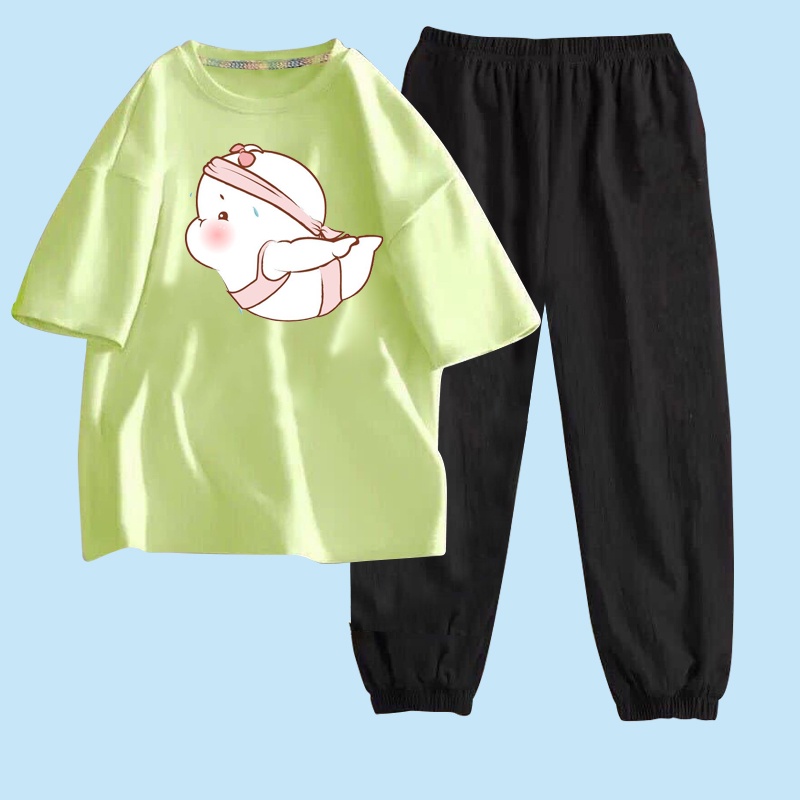 Set bộ quần áo thun tay lỡ dáng rộng unisex (45kg-65kg)
