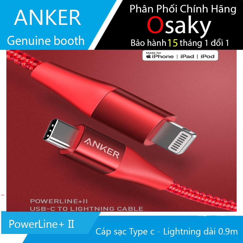 Cáp sạc Anker PowerLine+ II USB C to Lightning dài 0.9m - cáp sạc iphone - cáp sạc Anker - Osaky