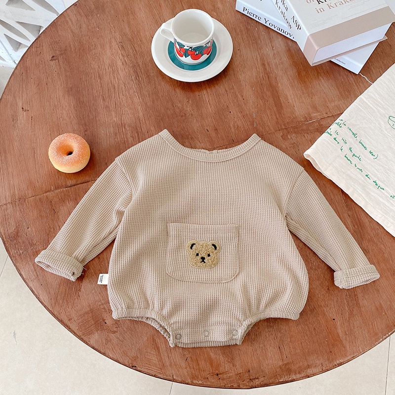 Bộ Áo Liền Quần Tay Dài Dáng Rộng In Hình Gấu Hoạt Hình Dễ Thương Cho Trẻ Sơ Sinh