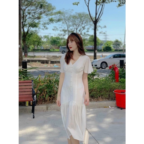 Đầm midi trắng đuôi cá