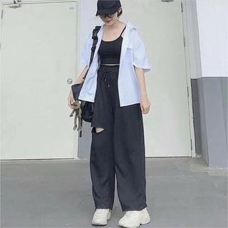 Quần ống rộng cạp chun chất da cá