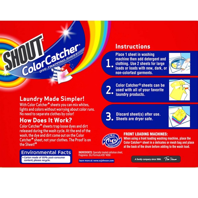 Giấy giặt hút màu loang quần áo Shout color catcher 72 miếng