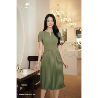 Đầm nữ thiết kế Hongvic rêu dập ly DL413