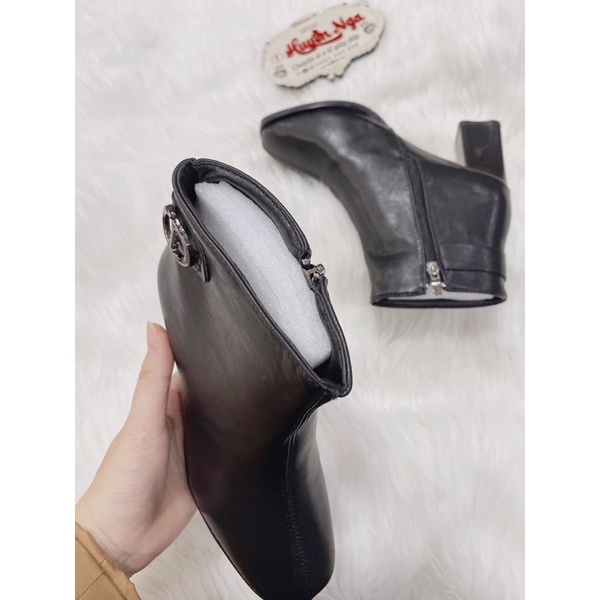 Giày bốt nữ thấp cổ cao 5p mũi vuông kéo khoá