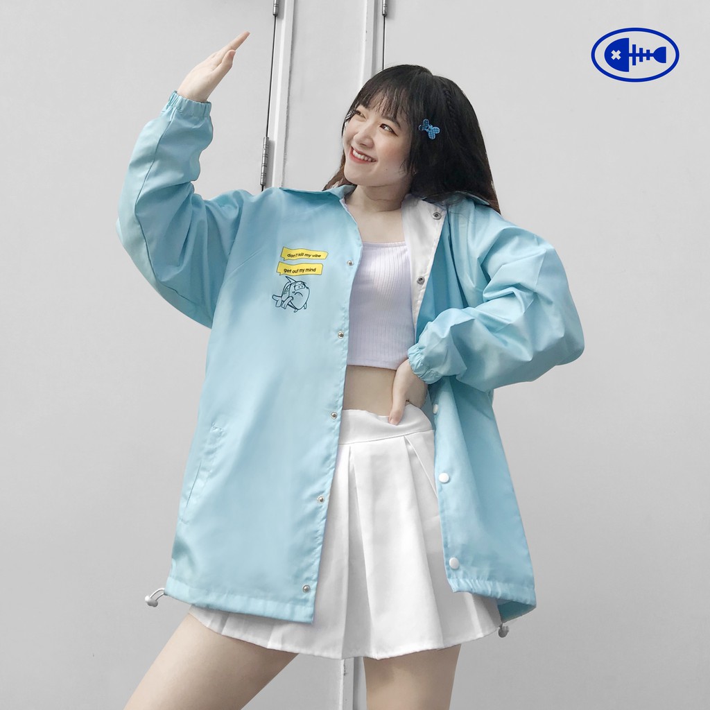 Áo khoác nữ Don't Kill My Vibe vải dù màu xanh, form rộng - Blue Empty Jacket