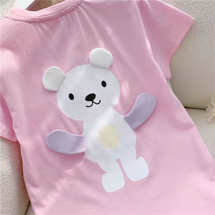 [Kacily]Áo thun/áo liền quần co giãn in hình gấu dễ thương cho bé gái