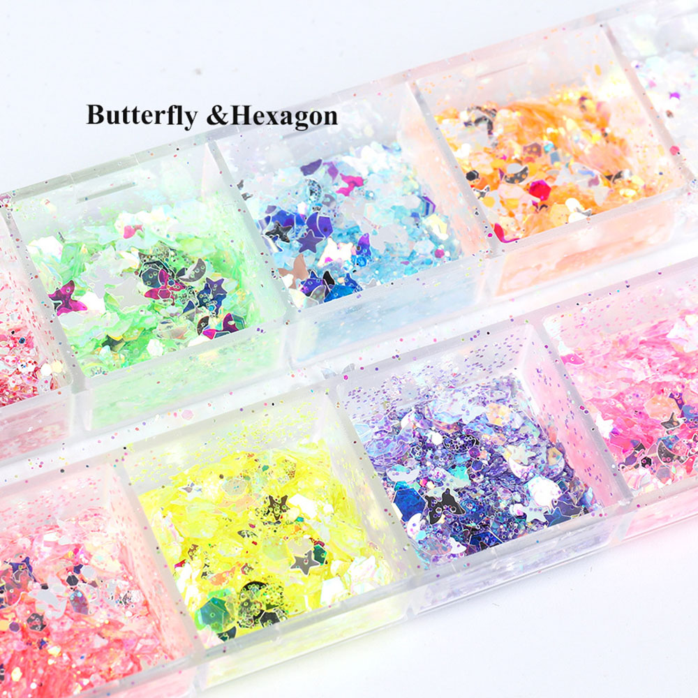 [Hàng mới về] Hộp 12 Ngăn Kim Tuyến 3D Trang Trí Móng Tay