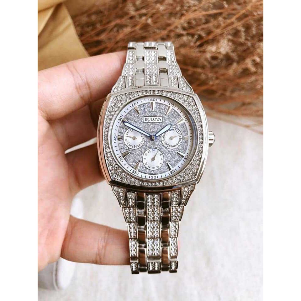 Đồng Hồ Nam BULOVA 96C002 - Đính Full Đá - Kim Xanh Nổi Bật - 40mm