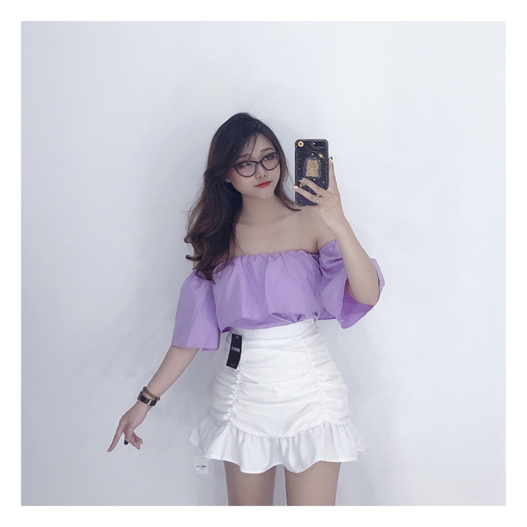 Áo Trễ Vai💥𝑭𝑹𝑬𝑬𝑺𝑯𝑰𝑷💥Áo Bẹt Vai Form Croptop,Áo tiểu thư chất voan,LY STORE