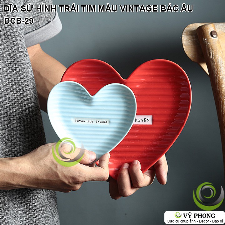 DĨA SỨ HÌNH TRÁI TIM MÀU VINTAGE PHONG CÁCH BẮC ÂU NORDIC TRANG TRÍ BẾP CHỤP HÌNH ĐẠO CỤ CHỤP ẢNH SẢN PHẨM INS DCB-29