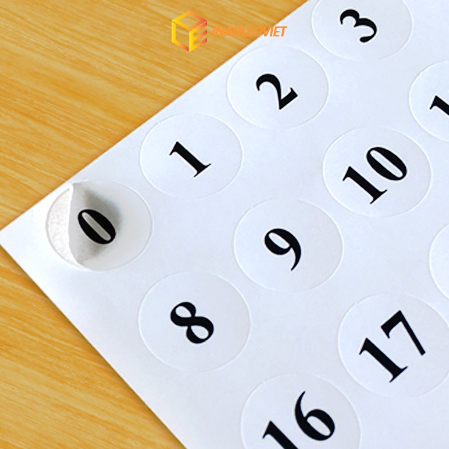 Nhãn Decal giấy In sẵn số thứ tự từ 0-99 kích thước 1.1cm chỉ cần gỡ và dán size áo, giày, dép 1 tờ 104 nhãn