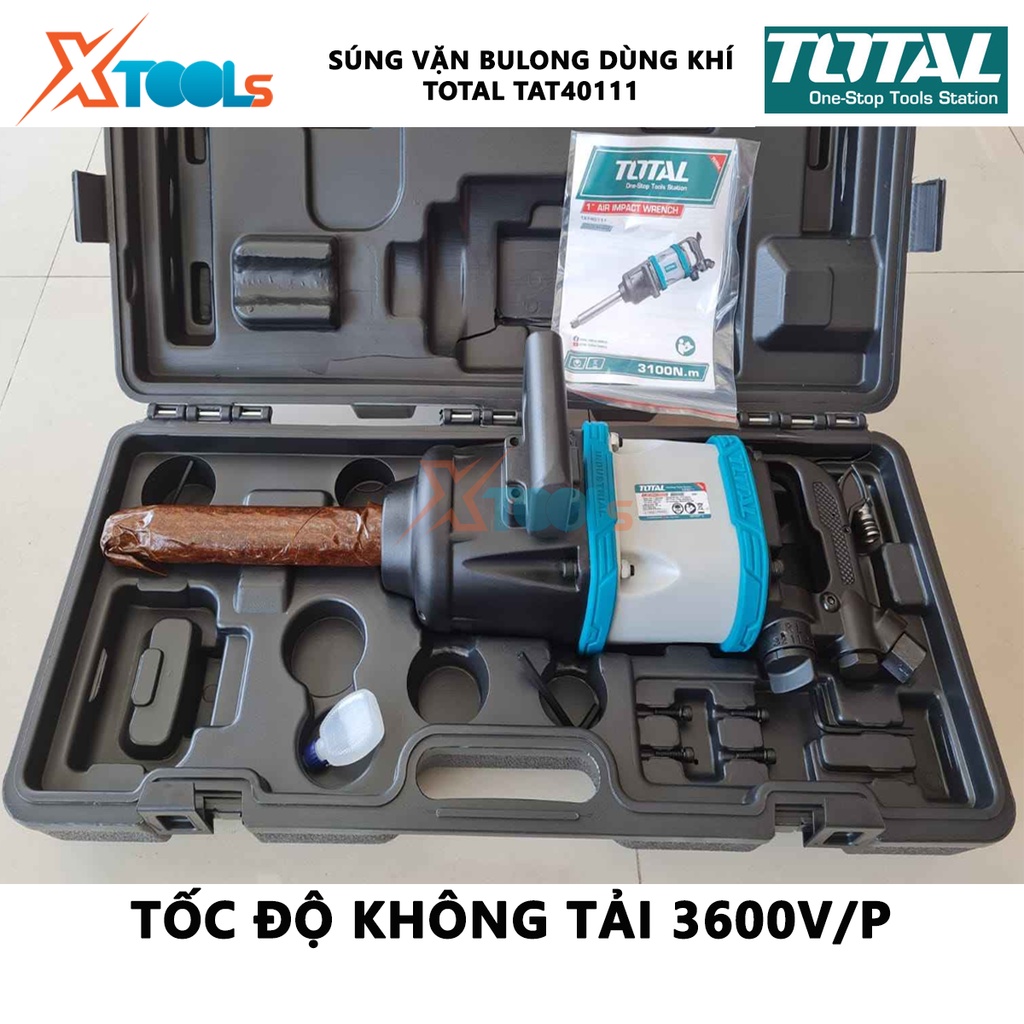 Máy siết bulong khí nén 25mm (1&quot;) Total TAT40111 đầu vặn vuông 1'';  lượng khí tiêu thụ  1019l/p; kích thước bulong 1-3