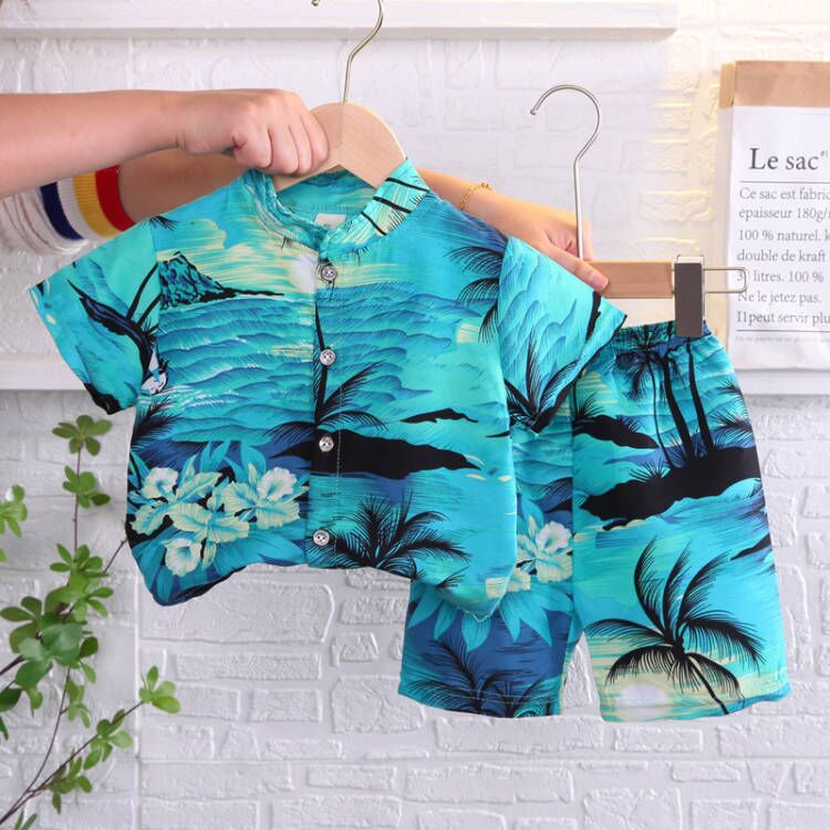 Bộ Đồ 2 Món Áo Thun + Quần short Họa Tiết Quả Dừa Phong Cách Bãi Biển Dành Cho Bé Trai 0-4 Tuổi