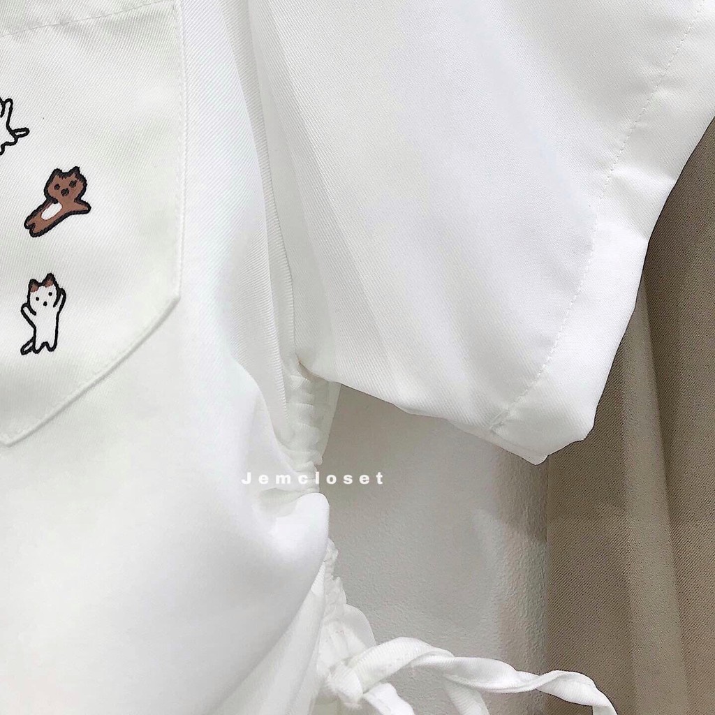 [Mã LTP50 giảm 50000 đơn 150000] Áo croptop sơ mi dây rút eo KOS - 10045