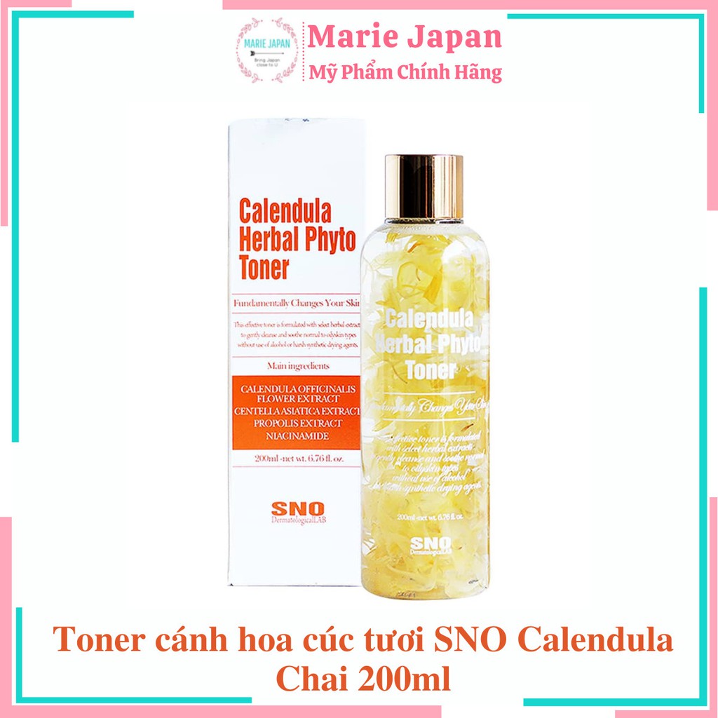 Toner dưỡng ẩm, giảm mụn hoa cúc vàng SNO Calendula Herbal Phyto Toner 200ml Hàn Quốc